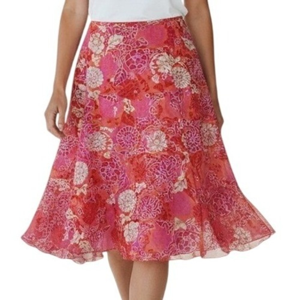 Sigrid Olsen Silk Floral Midi Skirt Womens 16 Jaipur Journey Red Pink Ruffle NWT